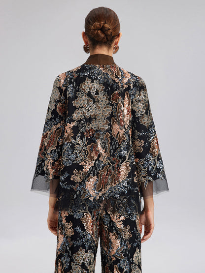 Pullu Sarmaşık Nakışlı Bağlamalı Ceket