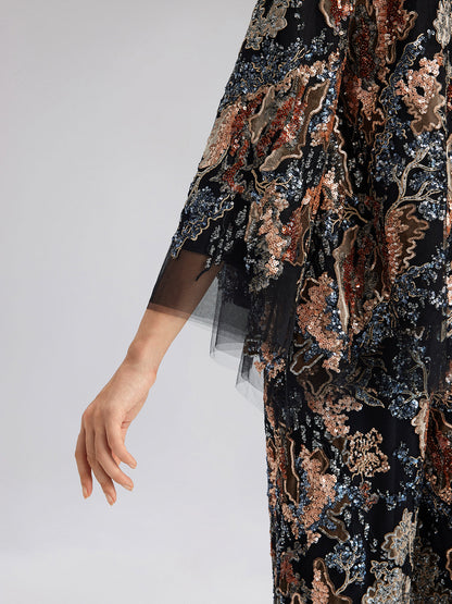 Pullu Sarmaşık Nakışlı Bağlamalı Ceket