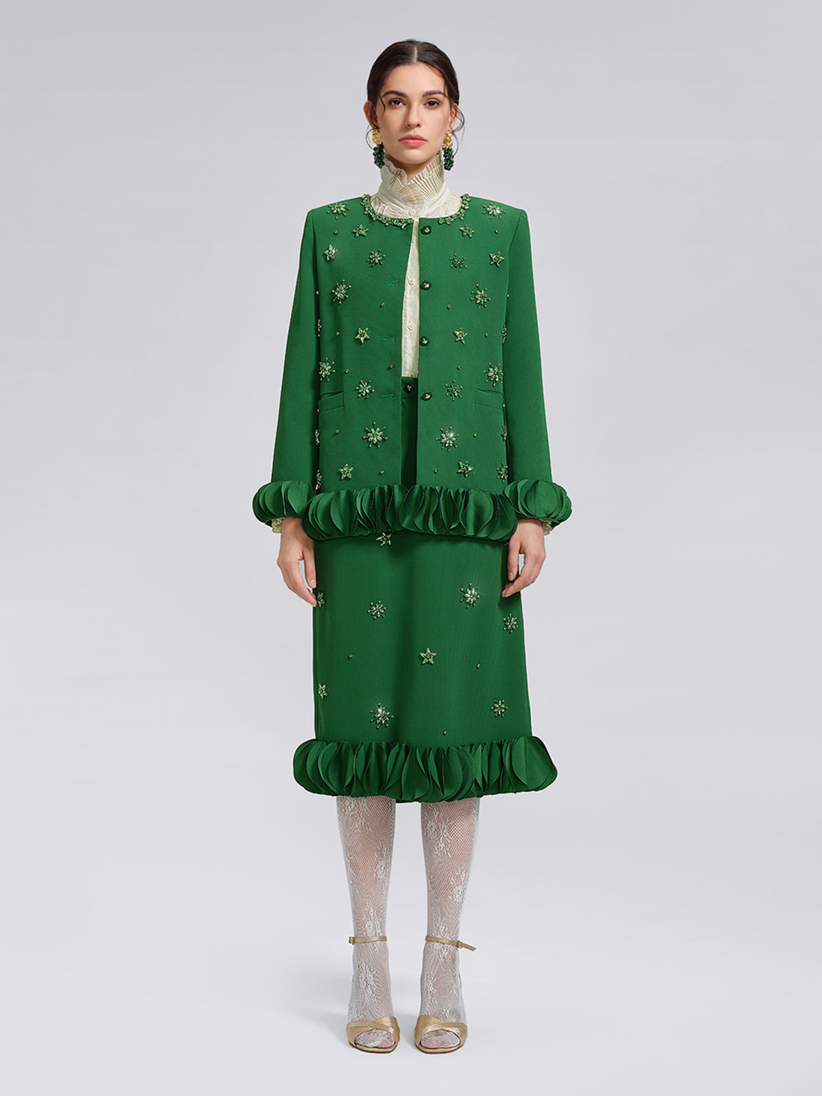 El İşlemeli Katlı Çiçekli Etek