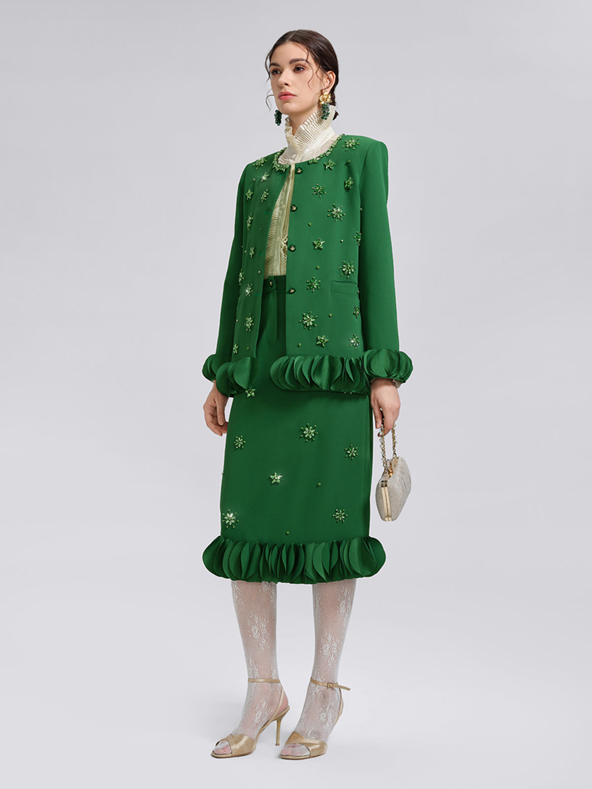 El İşlemeli Katlı Çiçekli Etek