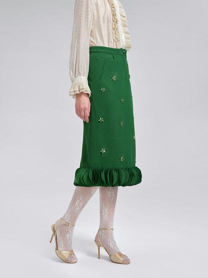 El İşlemeli Katlı Çiçekli Etek