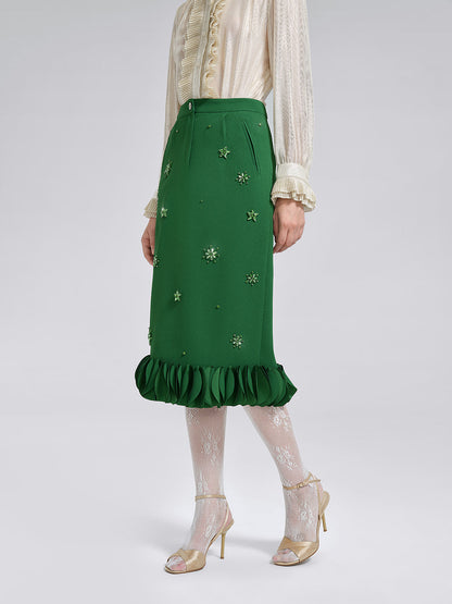 El İşlemeli Katlı Çiçekli Etek