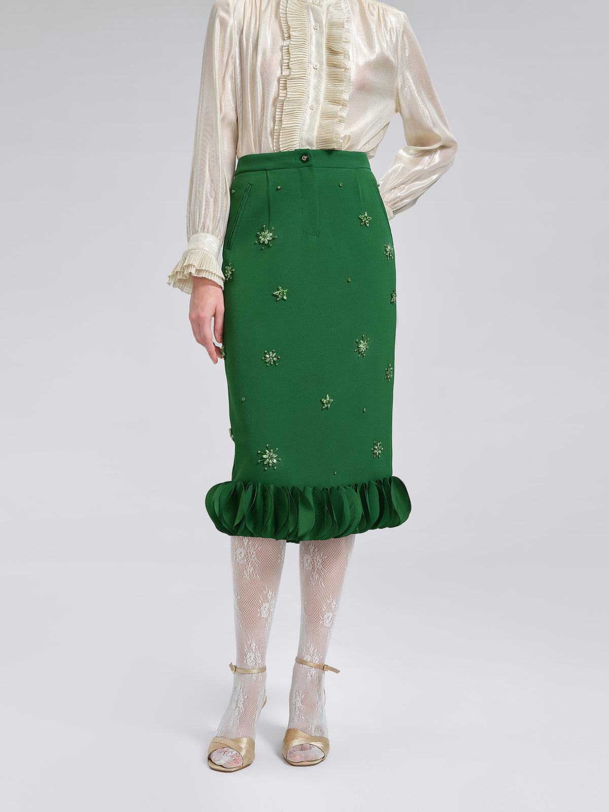 El İşlemeli Katlı Çiçekli Etek