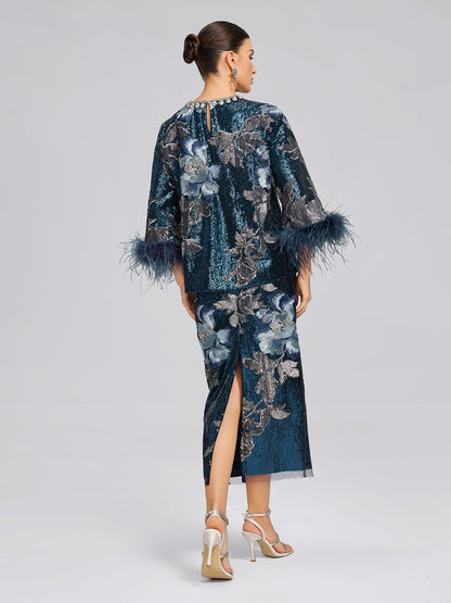 Pullu Nakışlı Tüylü Bluz