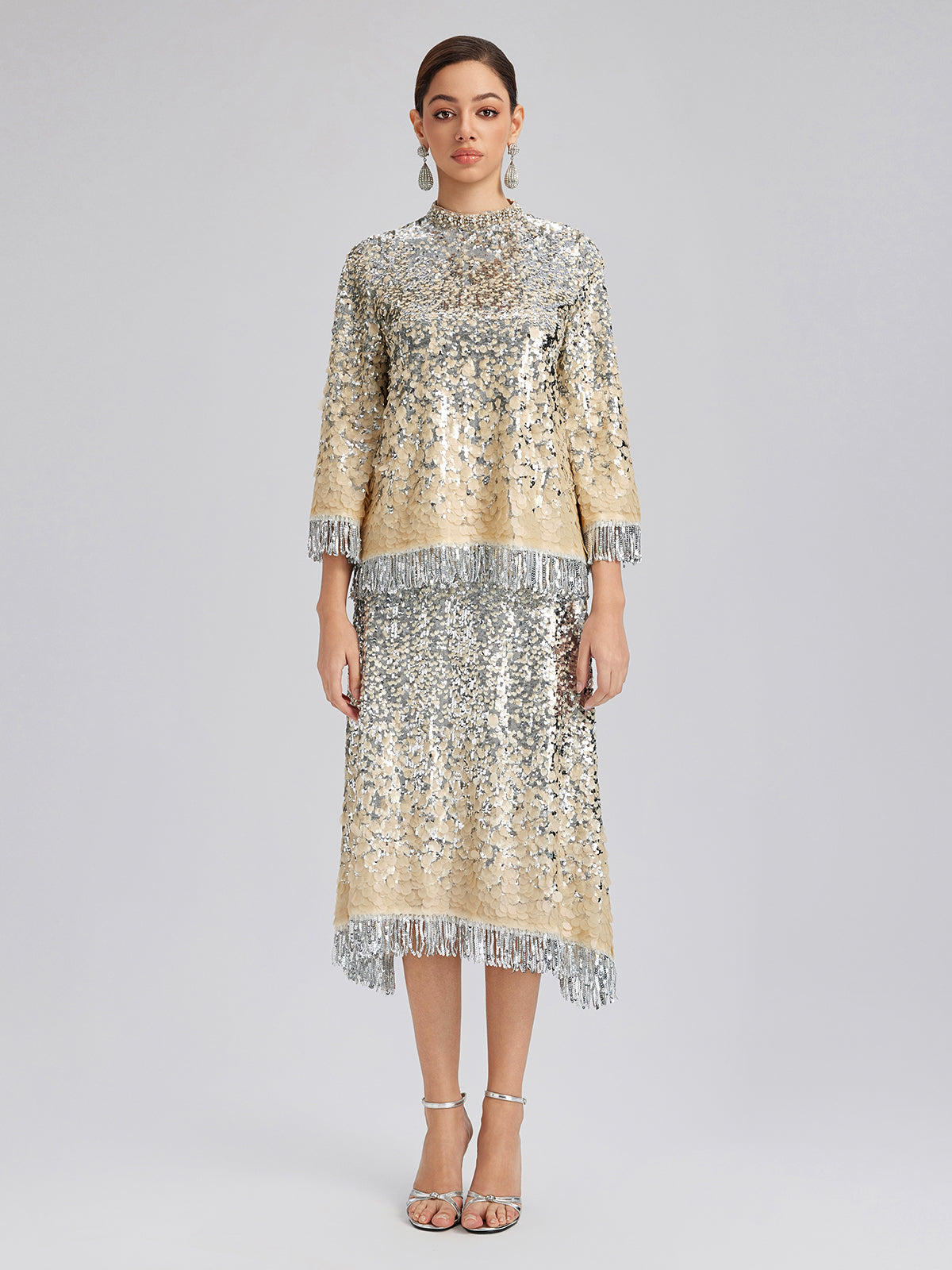 Gölgeli Pullu Püsküllü Beli Lastikli Etek