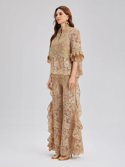 El Yapımı Fitilli Dantelli Fırfırlı Pantolon