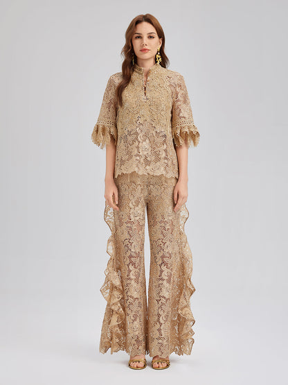 El Yapımı Fitilli Dantelli Bohem Bluz