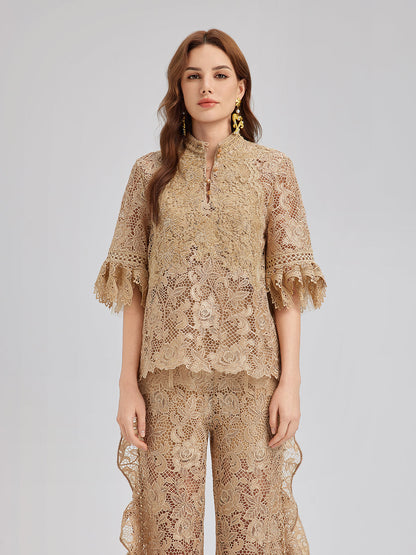 El Yapımı Fitilli Dantelli Bohem Bluz