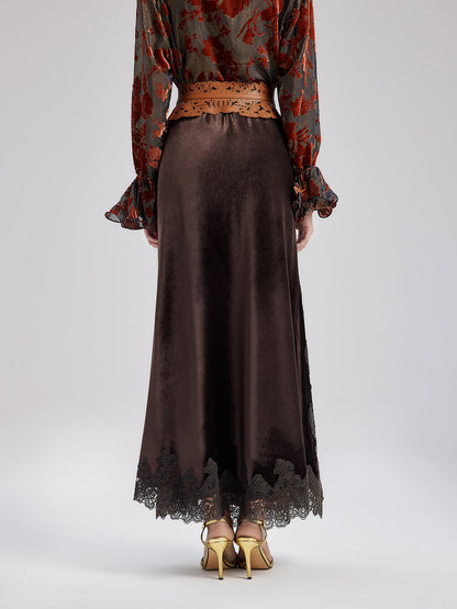 Fransız Dantel Kadife Yırtmaçlı Etek