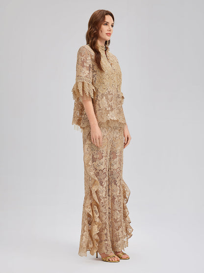 El Yapımı Fitilli Dantelli Fırfırlı Pantolon