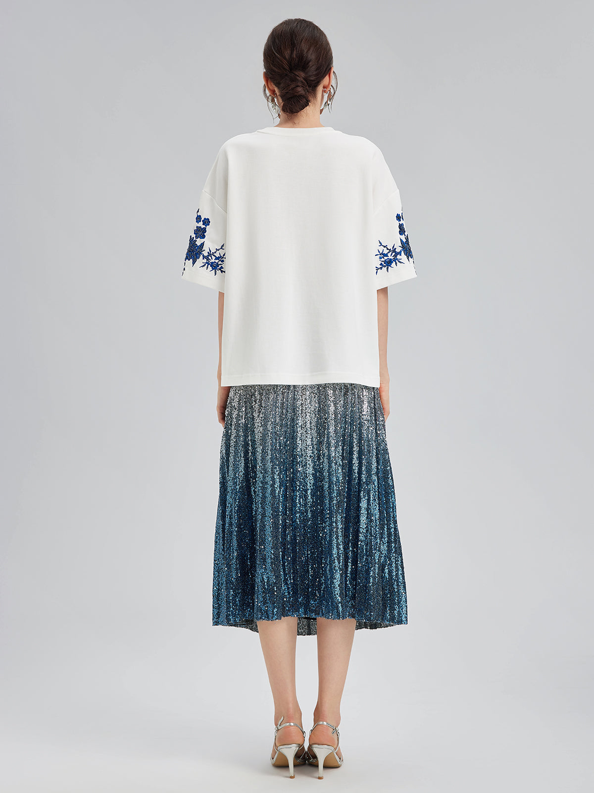 Renk Geçişli Pullu Pileli Midi Etek