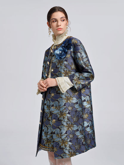 El İşlemesi Taşlı Çiçekli Jakar Ceket