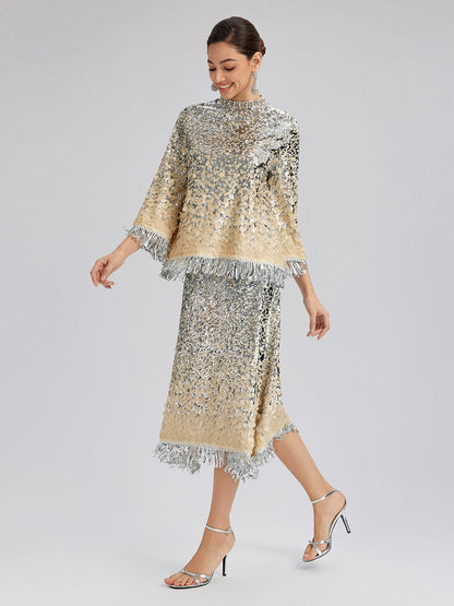 Gölgeli Pullu Püsküllü Beli Lastikli Etek