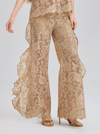 El Yapımı Fitilli Dantelli Fırfırlı Pantolon