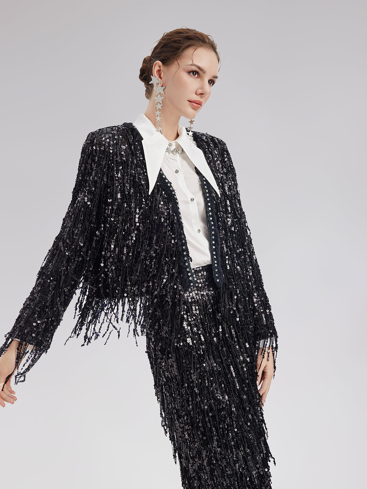 Pullu Boncuklu Püsküllü Kısa Ceket