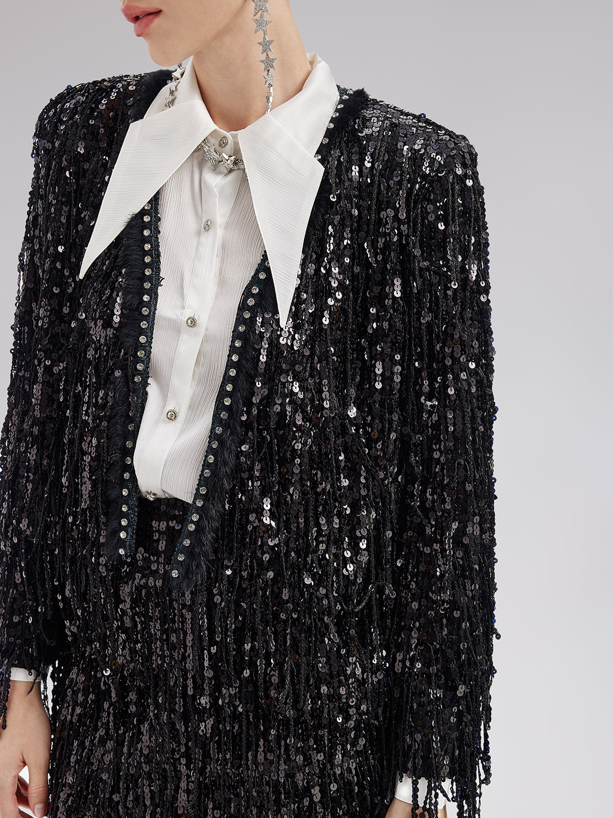 Pullu Boncuklu Püsküllü Kısa Ceket