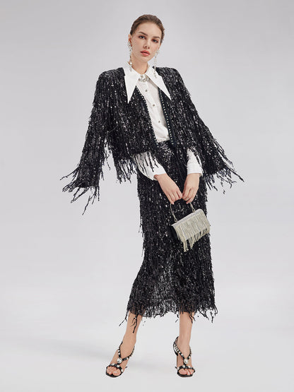 Pullu Boncuklu Püsküllü Kısa Ceket