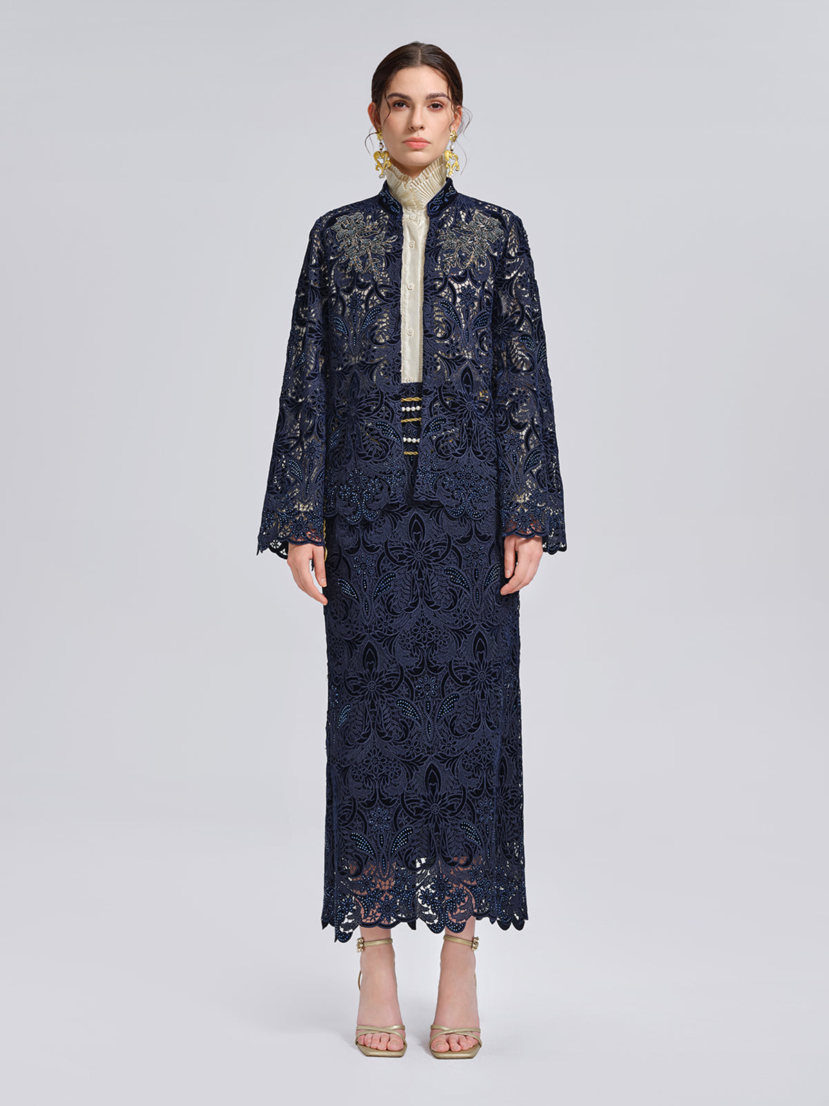 Kadife Dantelli Pencereli Ceket