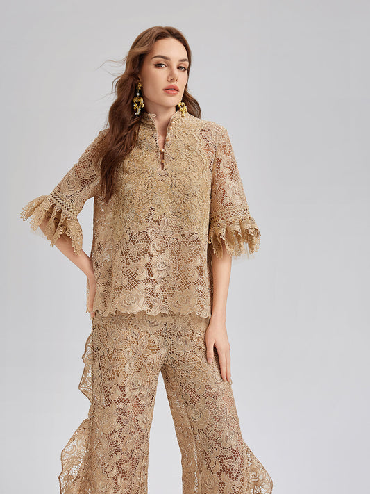 El Yapımı Fitilli Dantelli Bohem Bluz