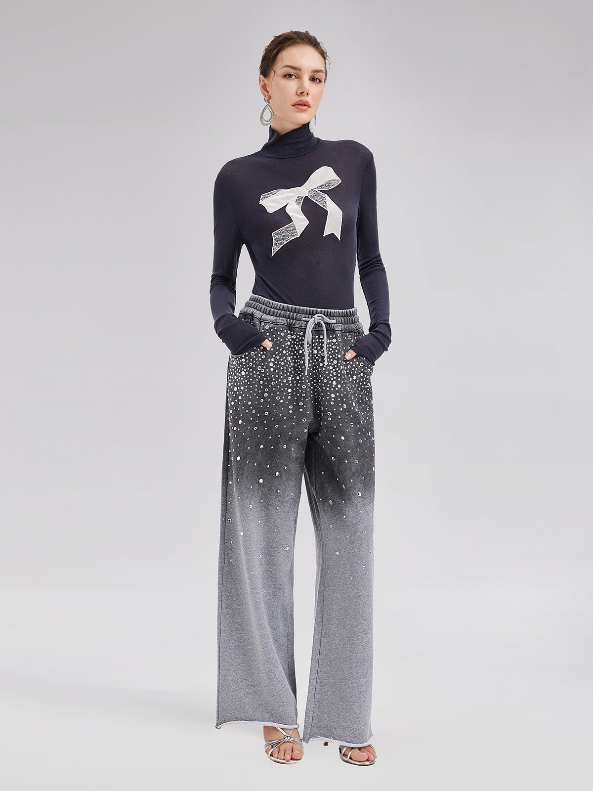 Renk Geçişli Yıldızlı Boncuklu Triko Pantolon