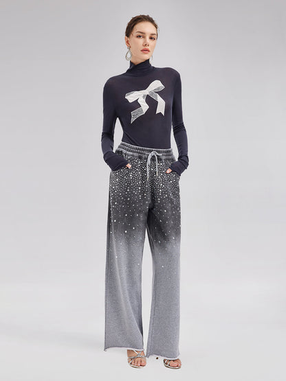 Renk Geçişli Yıldızlı Boncuklu Triko Pantolon