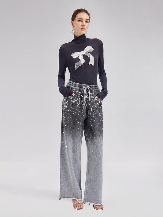 Renk Geçişli Yıldızlı Boncuklu Triko Pantolon