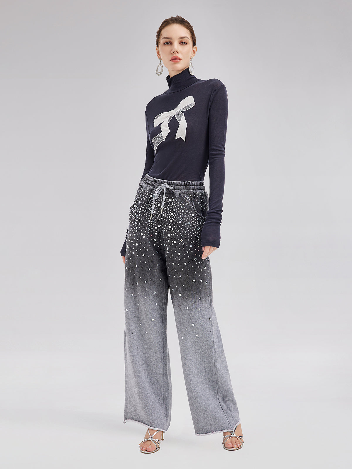 Renk Geçişli Yıldızlı Boncuklu Triko Pantolon