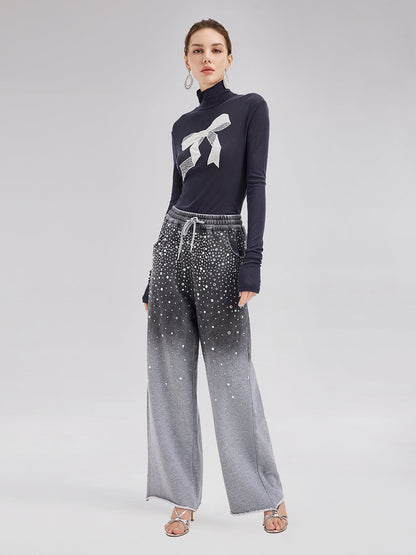 Renk Geçişli Yıldızlı Boncuklu Triko Pantolon