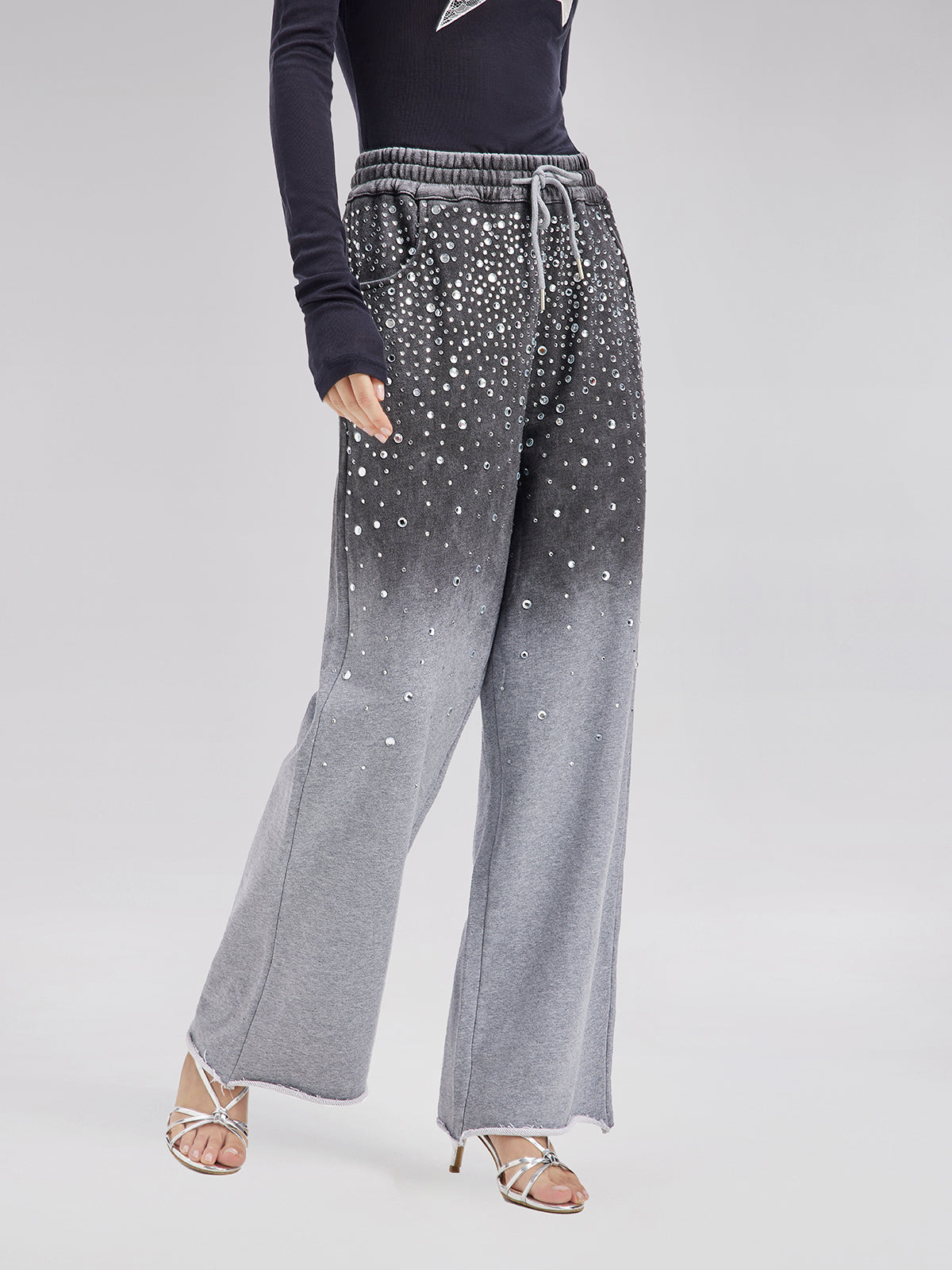 Renk Geçişli Yıldızlı Boncuklu Triko Pantolon