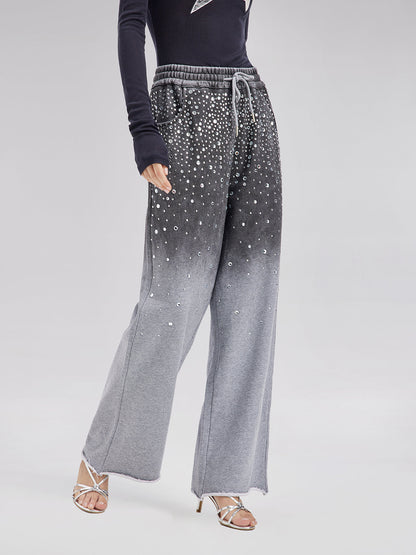 Renk Geçişli Yıldızlı Boncuklu Triko Pantolon