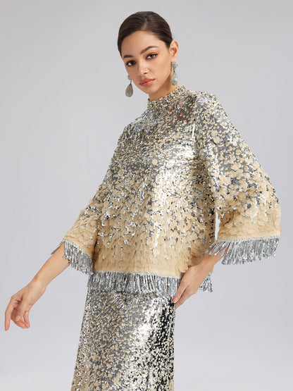 Boncuklu Gölgeli Püsküllü Hakim Yaka Bluz