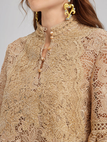 El Yapımı Fitilli Dantelli Bohem Bluz