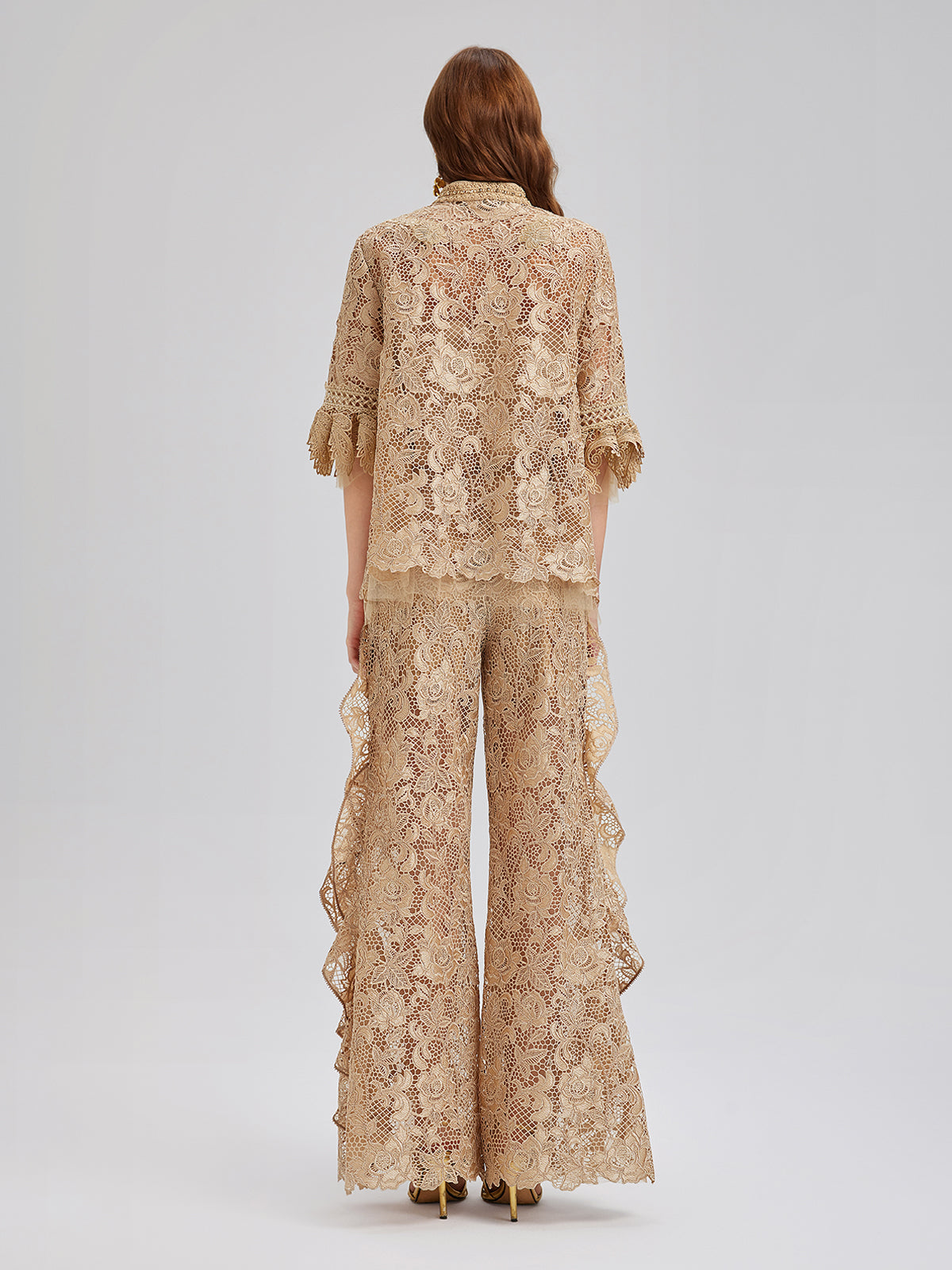 El Yapımı Fitilli Dantelli Fırfırlı Pantolon