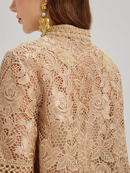 El Yapımı Fitilli Dantelli Bohem Bluz