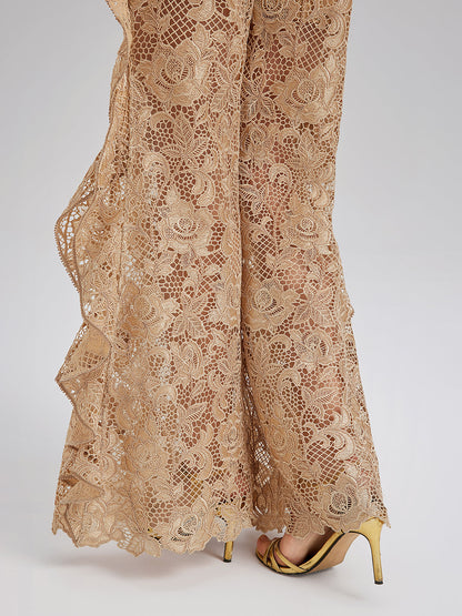 El Yapımı Fitilli Dantelli Fırfırlı Pantolon
