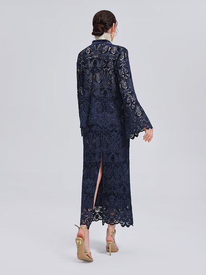 Kadife Dantelli Pencereli Ceket