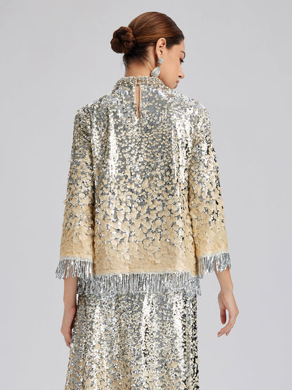 Boncuklu Gölgeli Püsküllü Hakim Yaka Bluz