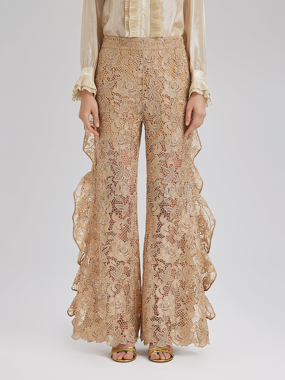 El Yapımı Fitilli Dantelli Fırfırlı Pantolon