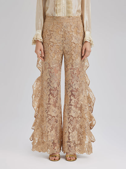 El Yapımı Fitilli Dantelli Fırfırlı Pantolon
