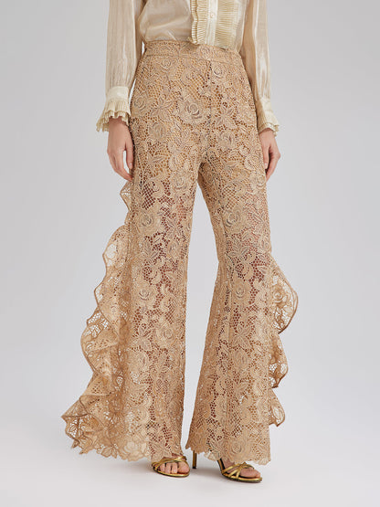 El Yapımı Fitilli Dantelli Fırfırlı Pantolon