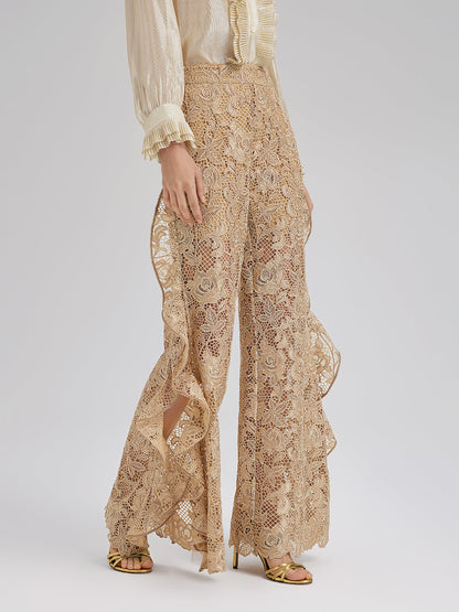 El Yapımı Fitilli Dantelli Fırfırlı Pantolon