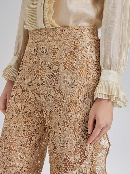 El Yapımı Fitilli Dantelli Fırfırlı Pantolon