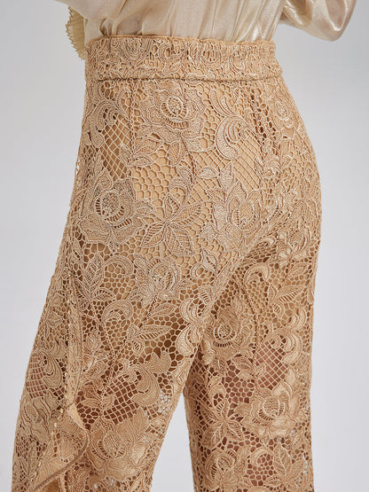 El Yapımı Fitilli Dantelli Fırfırlı Pantolon