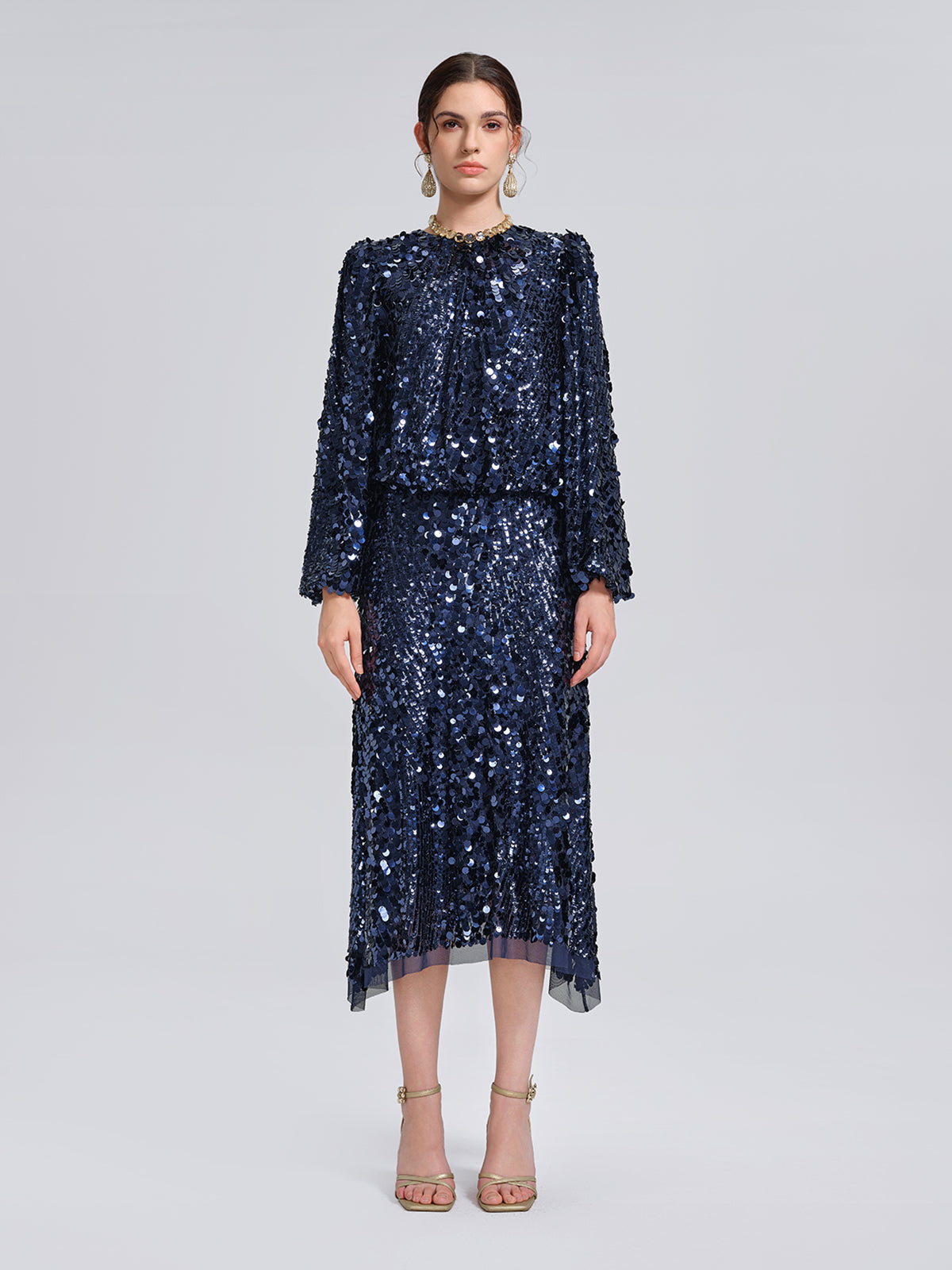 Balık Pulu Desenli Kısa Bluz