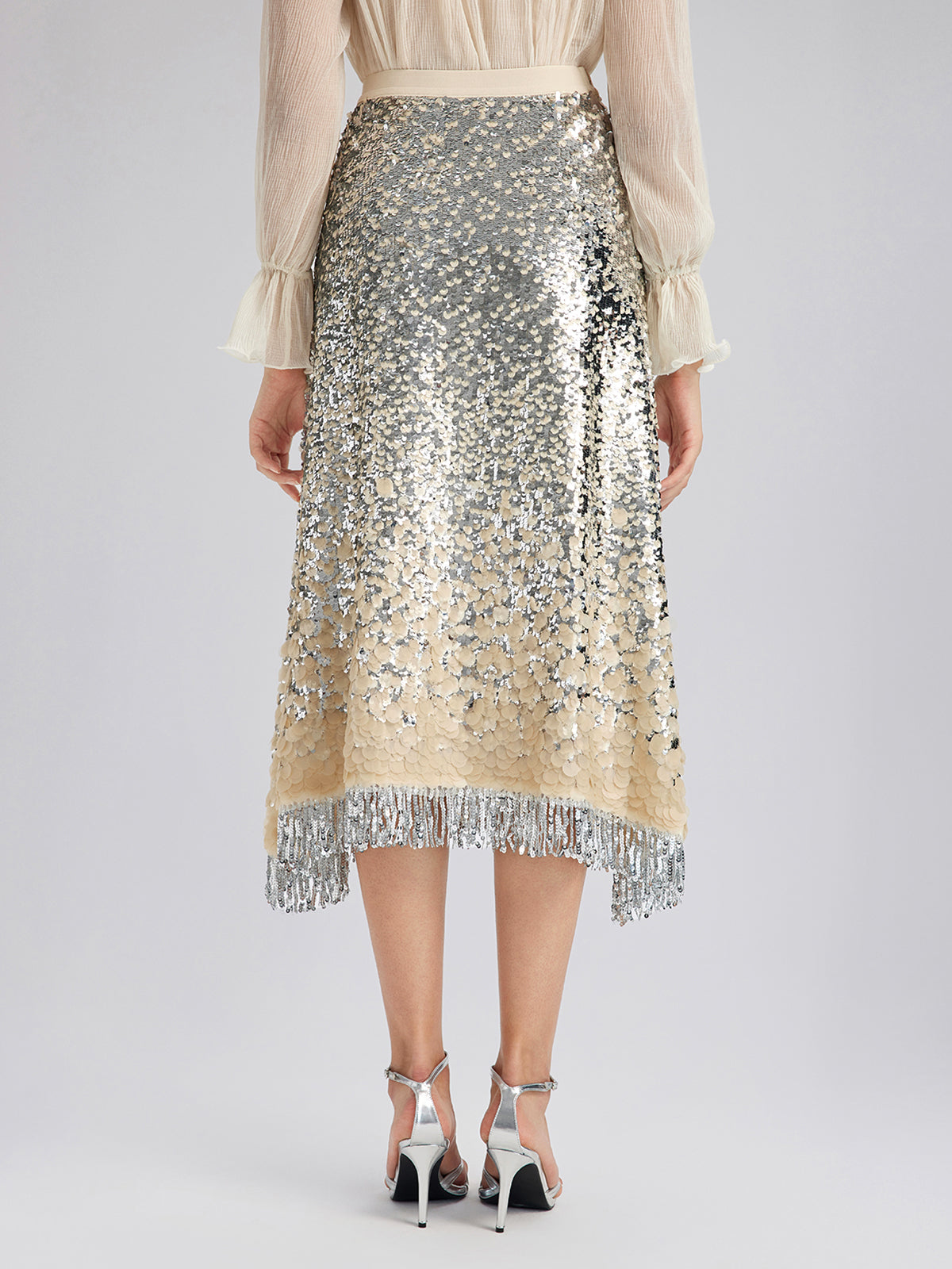 Gölgeli Pullu Püsküllü Beli Lastikli Etek