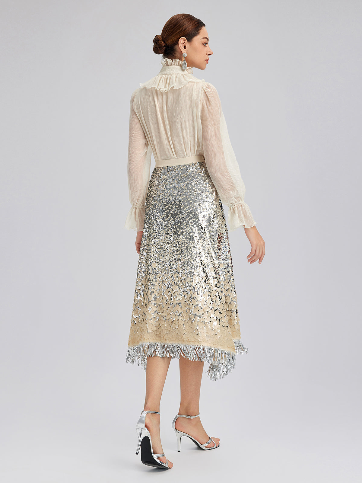 Gölgeli Pullu Püsküllü Beli Lastikli Etek