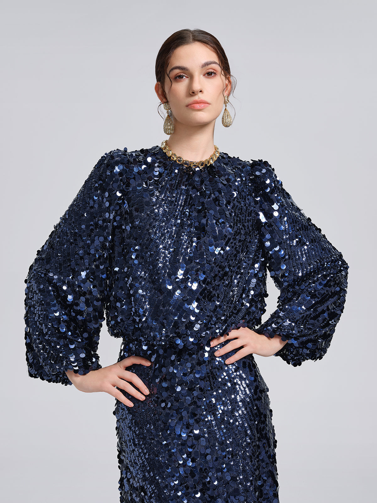 Balık Pulu Desenli Kısa Bluz