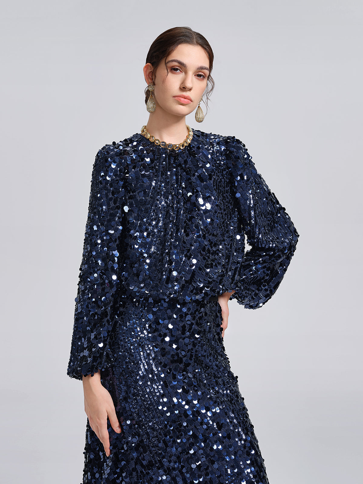 Balık Pulu Desenli Kısa Bluz