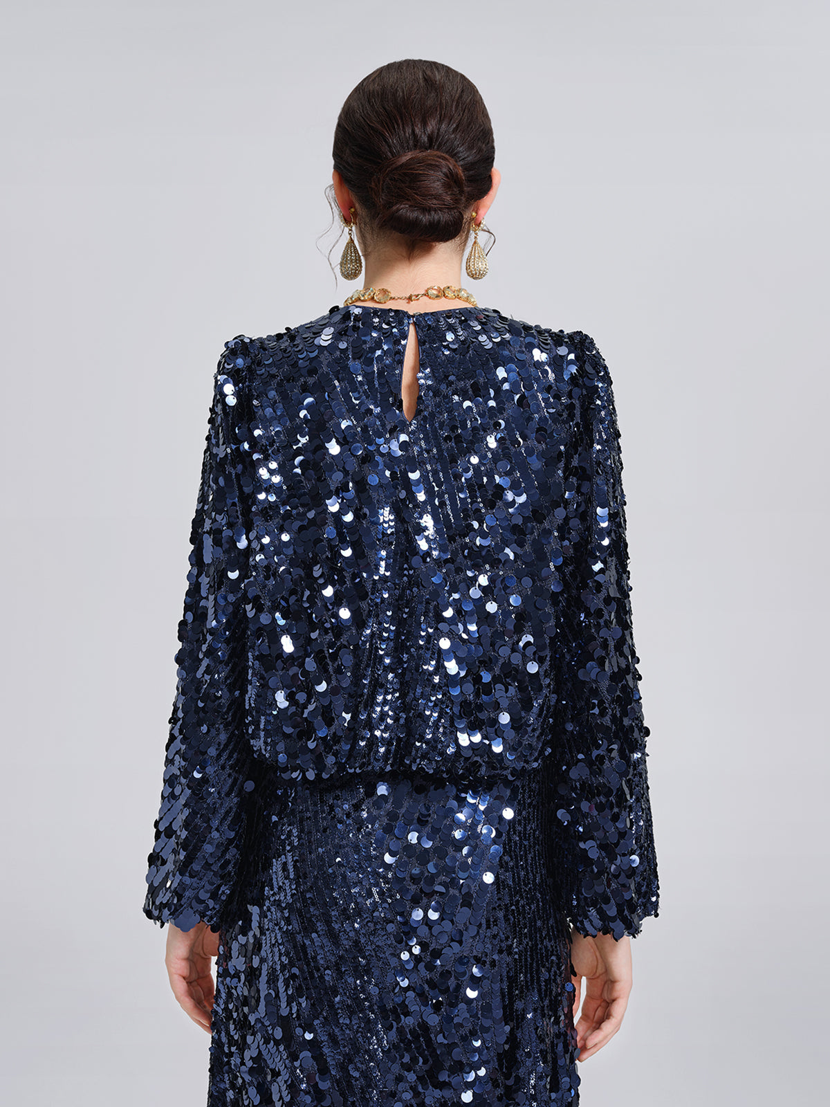 Balık Pulu Desenli Kısa Bluz