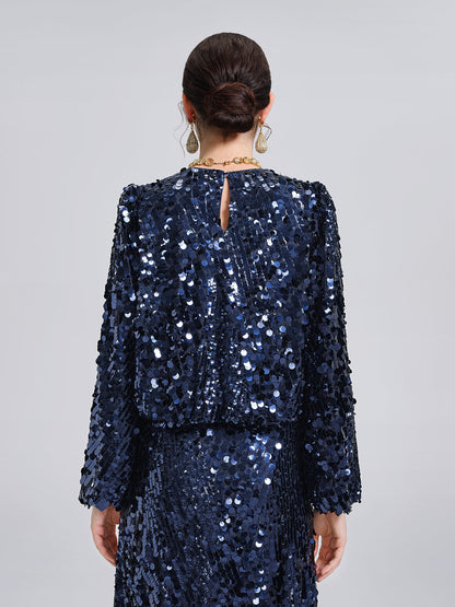 Balık Pulu Desenli Kısa Bluz